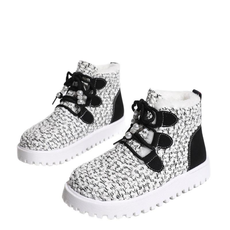 Women's Wide Width Lace-Up Snow Boots, Plush Lined High Top Winter Shoes, Warm Fleece Ankle Boots for Women