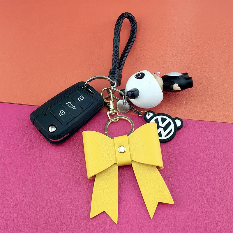 Simple Bow Leather Keychain Xiaohongshu Same Car Keychain Bow Bag Hanging