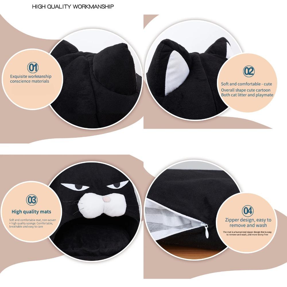 Foldable Cat House Soft Pet Nest With Cushion Cute Cartoon House for Cats Dogs Warm Puppy Kennel Kitten Cave Mat Cat Accessories