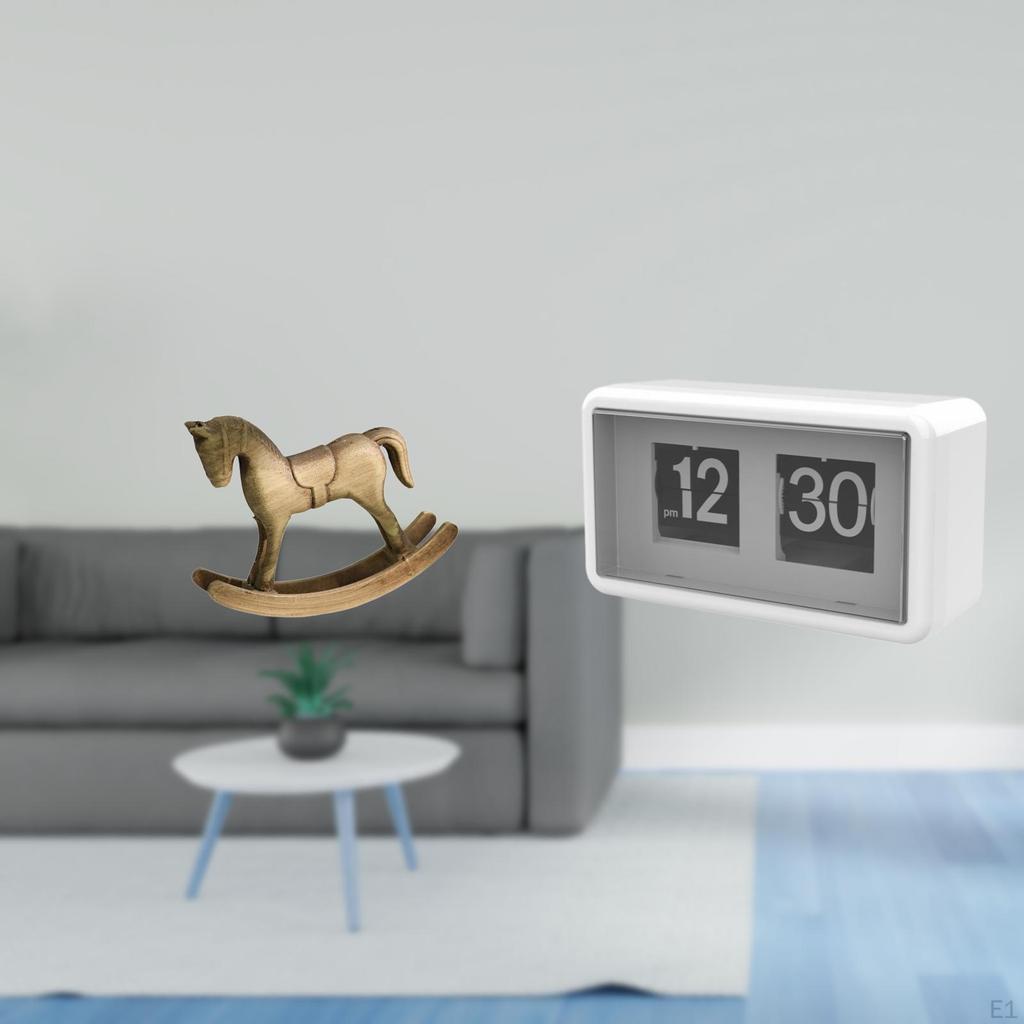 Rustic Wood Horse Sculpture Ornament And Silent Flip Desk Clock for Home Decor Countertop Cabinet TV