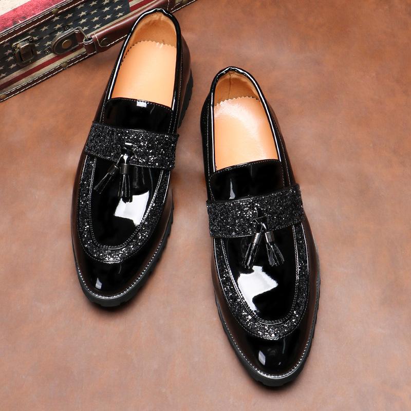 2558 Loafers Plus 45 New Pointed Leather Shoes Men's Trend Sequins British Tassel Loafers