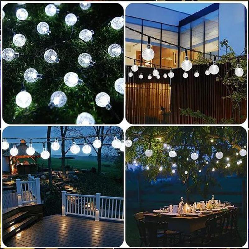1PCS Solar String Lights Outdoor 50 Led Crystal Globe Lights with 8 Modes Waterproof Solar Powered Patio Light for Garden