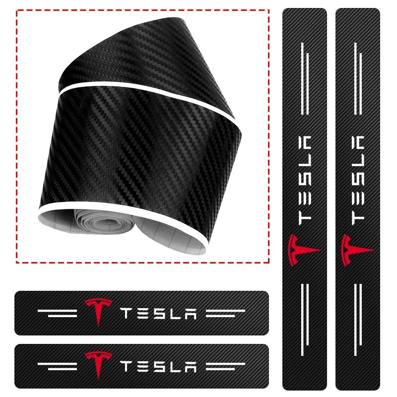 Mghxj4 4pcs Carbon Fiber Car Door Sill Threshold Anti Scratch Protective Stickers Decals For Tesla 2018-2025 Model X S 3 Y Accessories