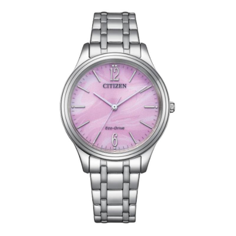 CITIZEN Series 50 Meters Waterproof Solar Quartz Steel Strap 34mm Women s Watch Pink Dial EM0411-71X синий