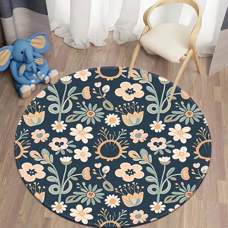 

Nordic Modern Floral Round Soft Plant Rug Living Room Door Mat Balcony Bohemian Bedroom Floor Mat 60cm