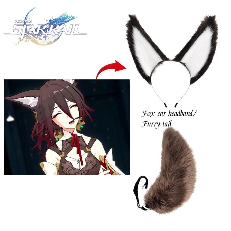 Rail Honkai Star Tingyun Cosplay Plush Fox Ear Headband Furry Tail Accessories