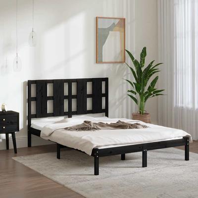 Vidaxl Bed Frame, Black, Solid Pine Wood, 140X190 Cm
