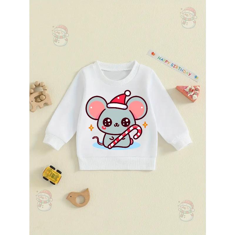 Kids Crewneck Sweatshirt, Cute Eye-Catching Sweet Christmas Mouse Print 110 белый
