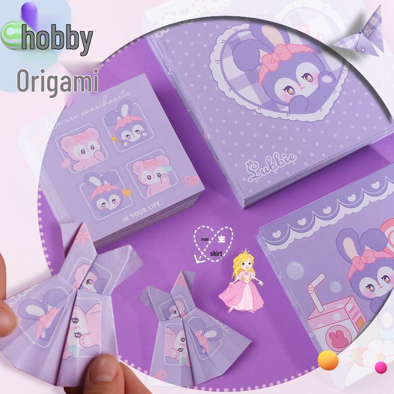 Purple Star Rabbit Origami Paper - Double-Sided, Cartoon Patterned for Kids