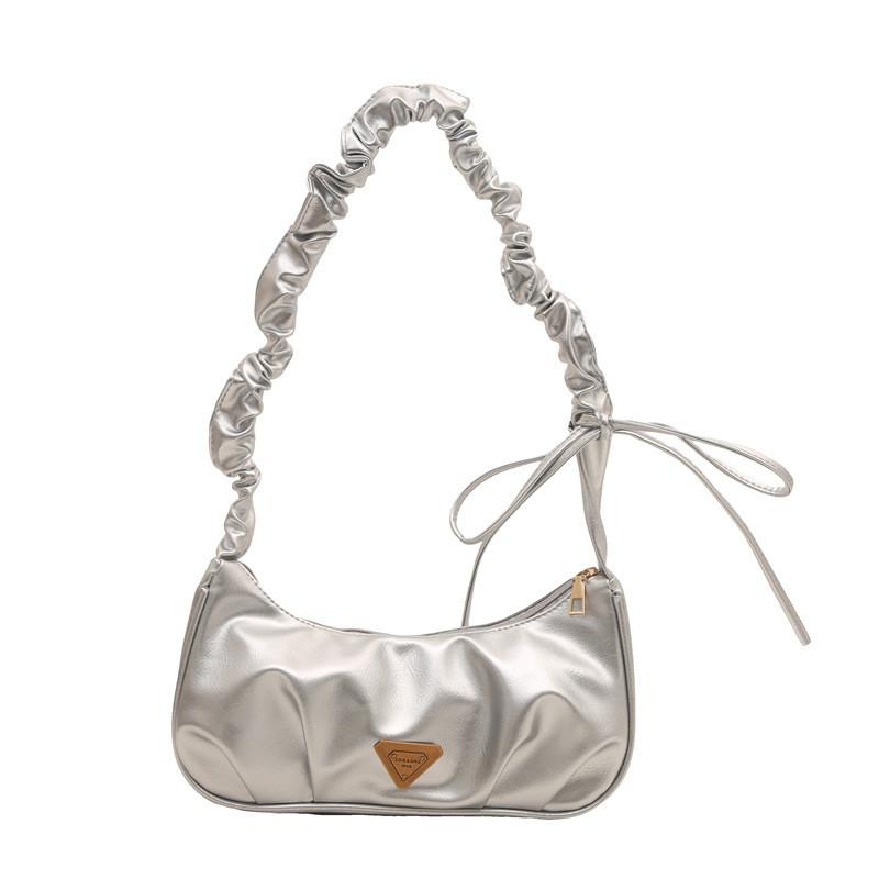 Trendy Pu Pleated Bow Cloud Bag Shoulder Bag With Zip Closure For Use Casual