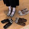 Anti-slip Shoes with Snap Fasteners, Square Toe, Single Strap, Thick Heel