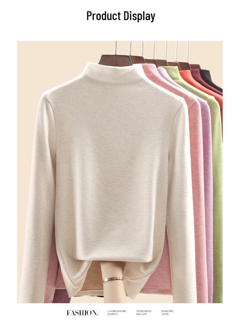 Women's Mulberry Silk Wool Fleece-Lined Warm Base Layer, Mid-High Neck, Autumn/Winter 2025 Collection