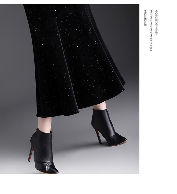 Black Velvet Sequin Fishtail Skirt - 2026 Spring High-Waisted Bodycon Skirt for Commuting