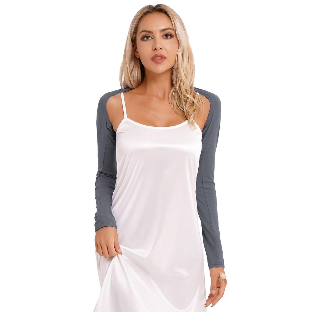 Womens Long Sleeve Open Front Cardigan Stretchy Yoga Dance Bolero Shrug Solid Crop Top