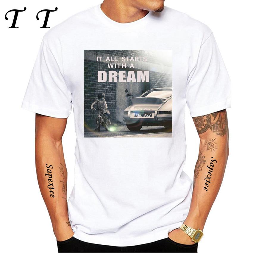 New Summer Men Short Sleeve RWB 997 Manga Style It All Starts With A Dream Car Classic T-Shirt Hip Hop Boy White Casual Tees