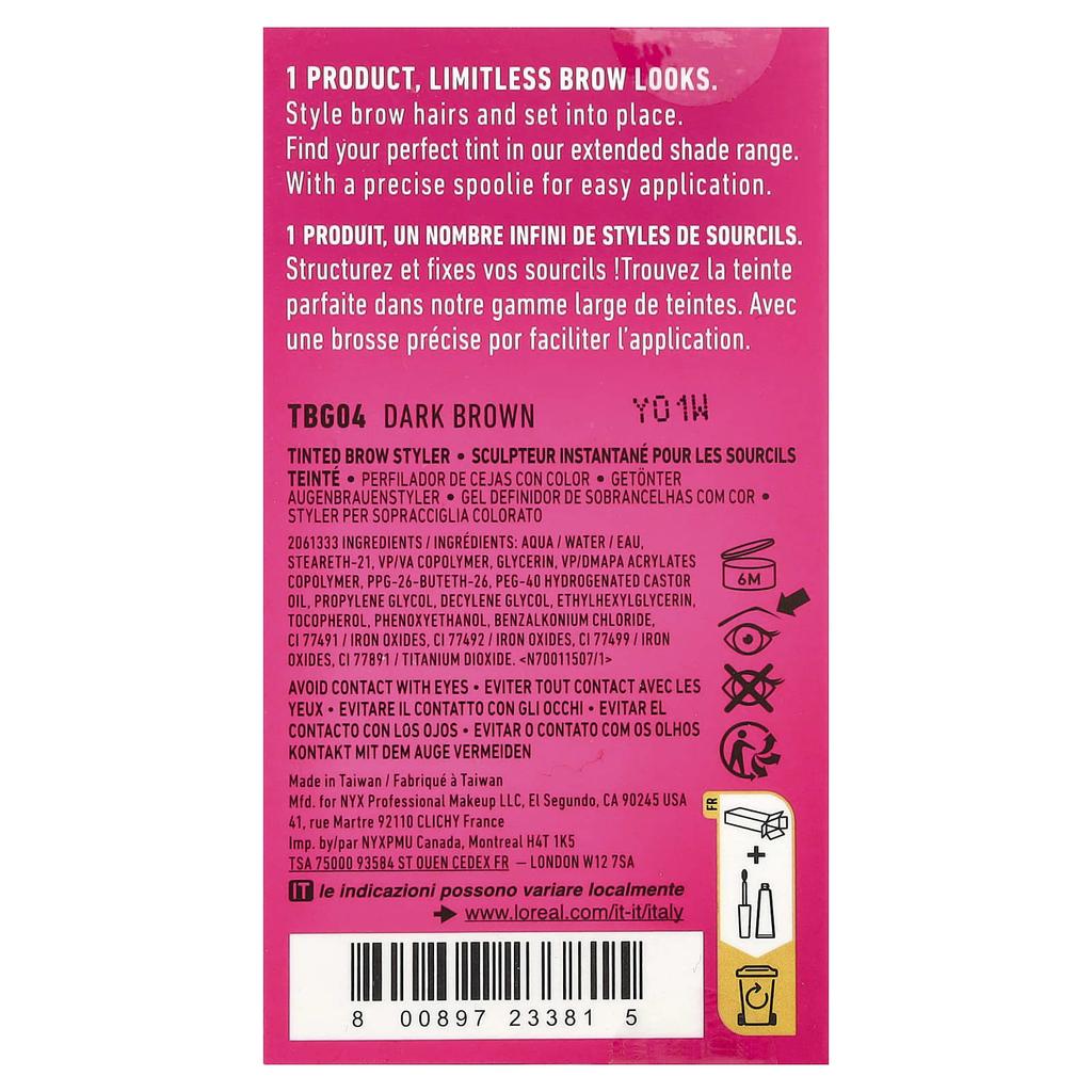 NYX PROFESSIONAL MAKEUP The Brow Glue, Instant Brow Styler, 04 Dark Brown, 5g (0.17oz)