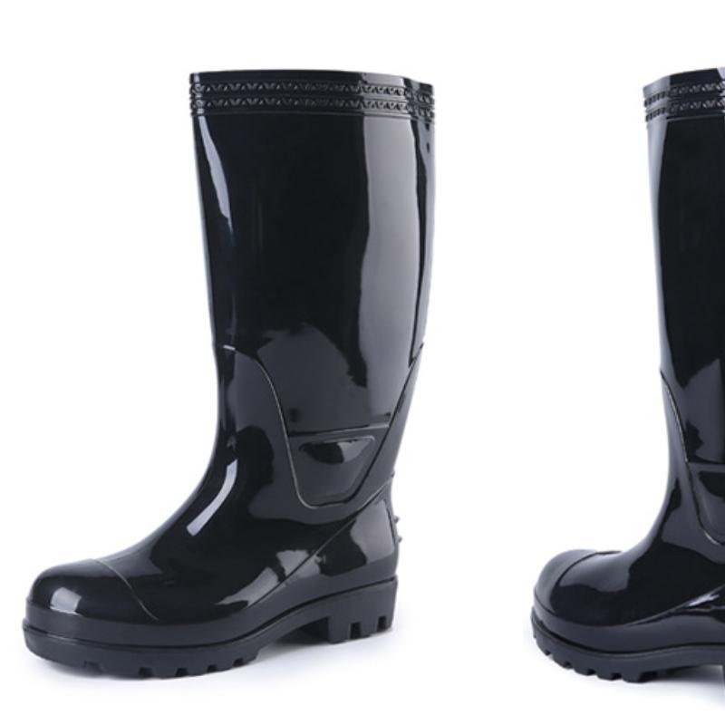 Fashion Steel Head Anti-smashing High Drum Rain Shoes Men's Steel Plate Protective Rain Boots Black High-top Water Shoes Rubber Shoes