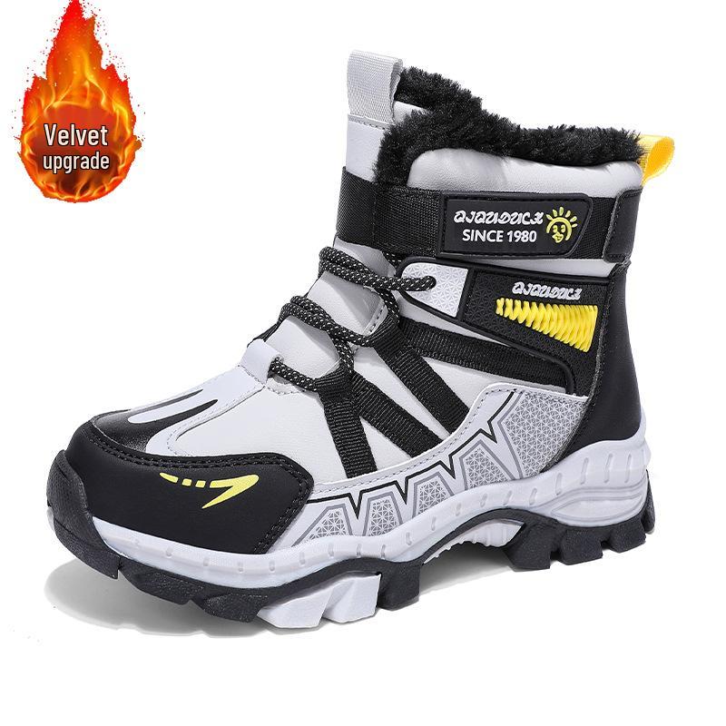 

Зимние высокие ботинки для мальчиков 2025 года с противоскользящими стальными когтями и плюшевой подкладкой. 38
