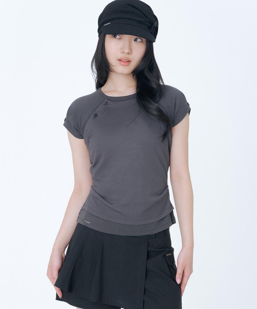 MISEKI SEOUL Hannah Button Layered Short Sleeve Charcoal