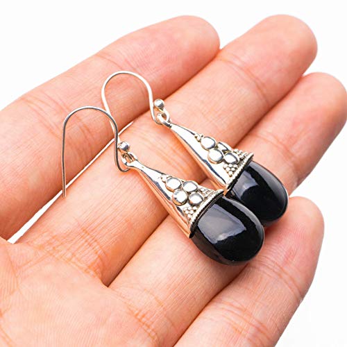 StarGems® Natural Black Onyx Handmade 925 Sterling Silver Earrings 1.5" E1853