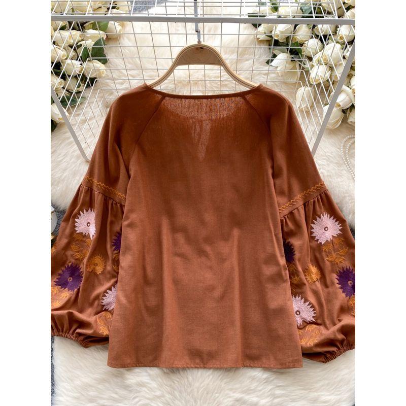 Retro Travel and Vacation Wear Loose Long Sleeves Shirt