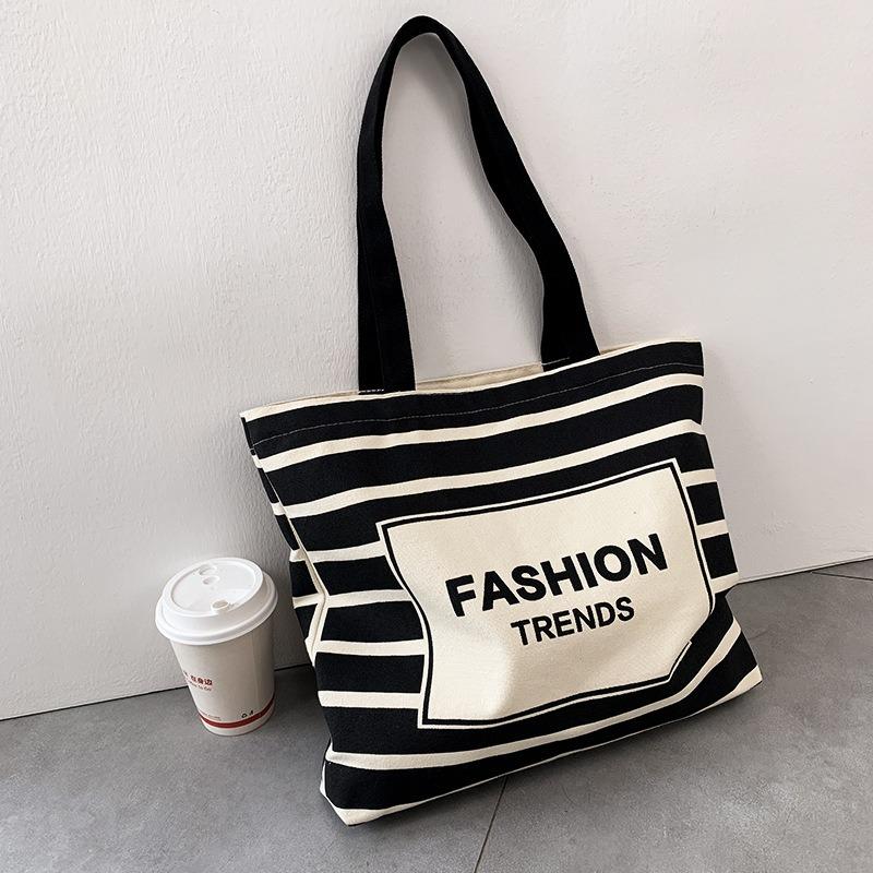Striped Large Capacity Zipper Canvas Bag