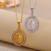 Virgin Mary Pendant With Diamonds Necklace For Women Gold Color Medal Charm Stainless Steel Religious Punk Jewelry Easter Gift