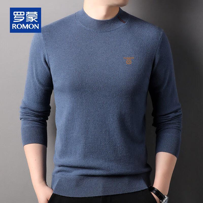 ROMON Men's 100% Pure Wool Round Neck Pullover Sweater