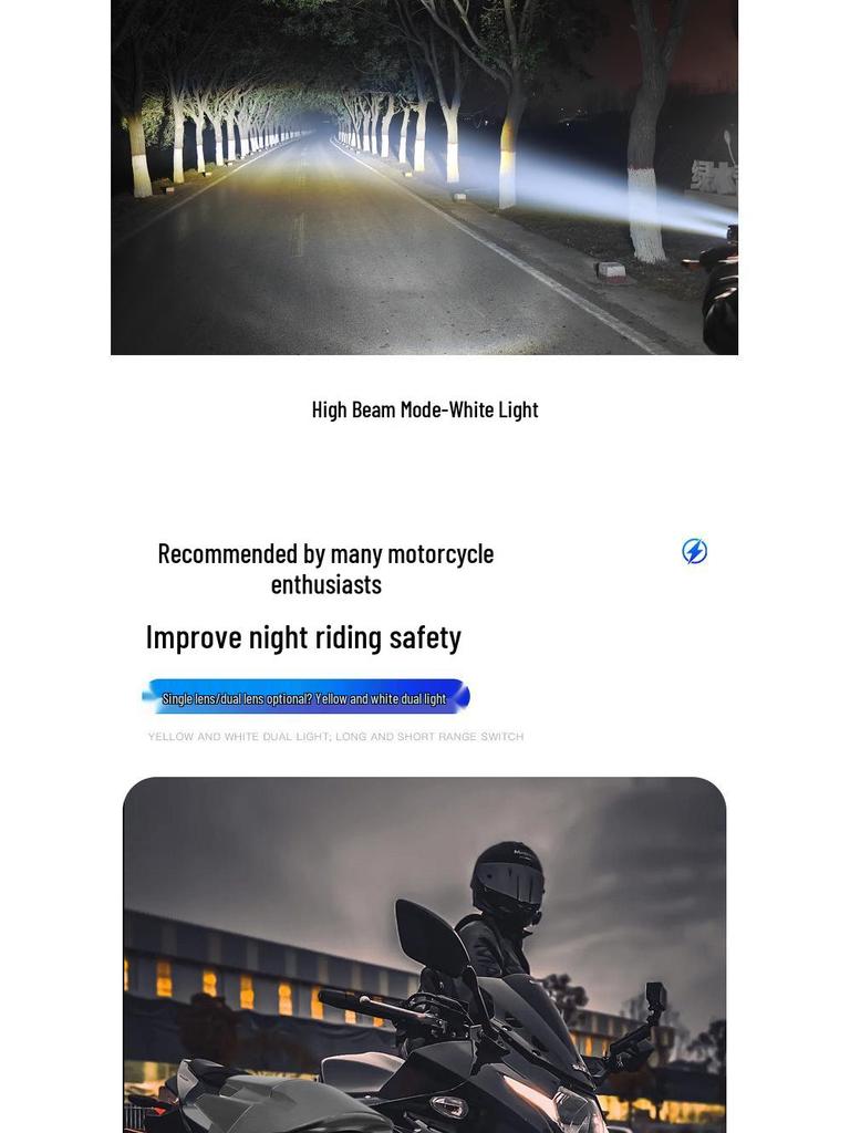 Dual Color 80V LED Headlight for Motorcycles: Super Bright High/Low Beam In White/Yellow