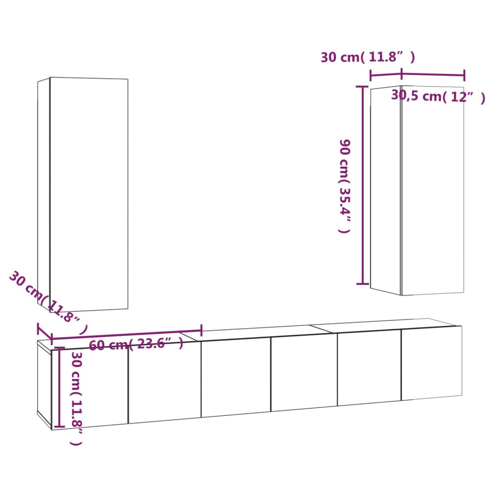 5 pc TV Cabinet Set Grey Sonoma Particleboard