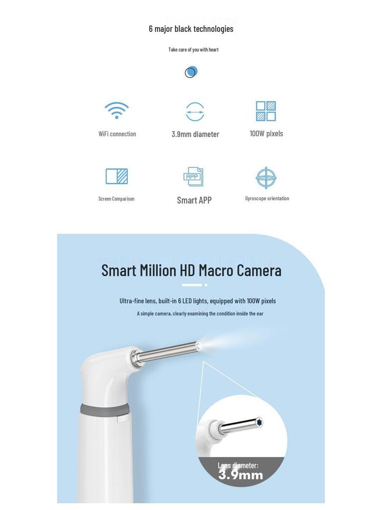 Teslong SA39W Xiaobai Portable HD WiFi Waterproof Ear Pick Otoscope