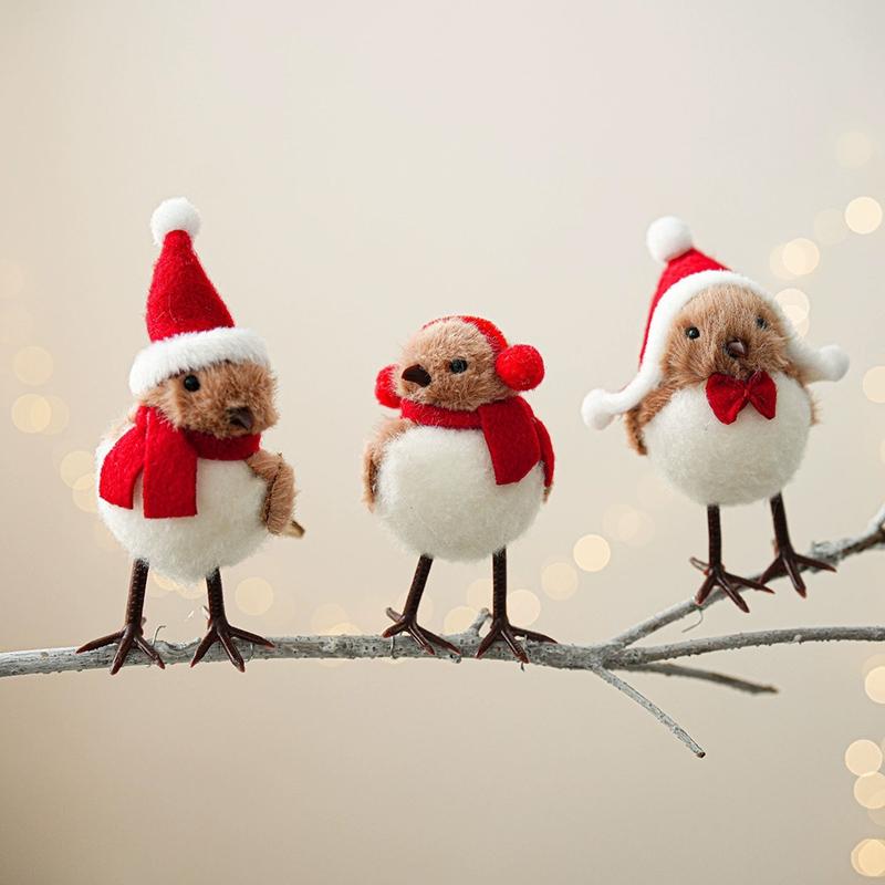 Cute Christmas Birds With Hat Scarf Christmas Decorations Xmas Tree Hanging Pendant Girl Angel Doll Navidad New Year Gifts Natal
