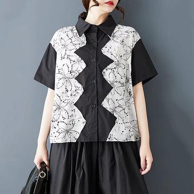 Camisa Patchwork Cor Contrastante Abotoamento Simples HQQ2459