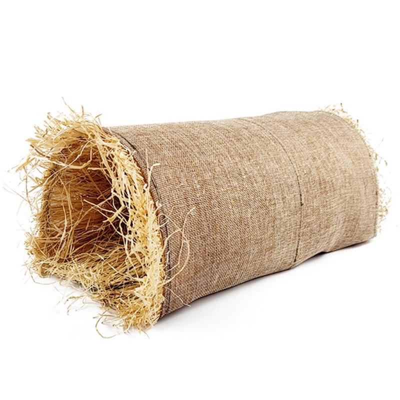Natural Grass Filled Rabbit Tunnel Toy Cotton Linen Fabric Hideouts Cave for Small Pet Comfort Fun Burrowing Exploration