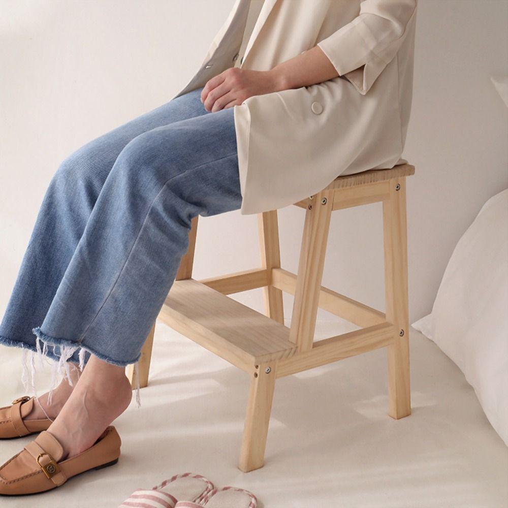 Non-Slip 2 Step Stool Wood Easy To Assemble Small Step Ladder Portable Bathroom Foot Stool Adults