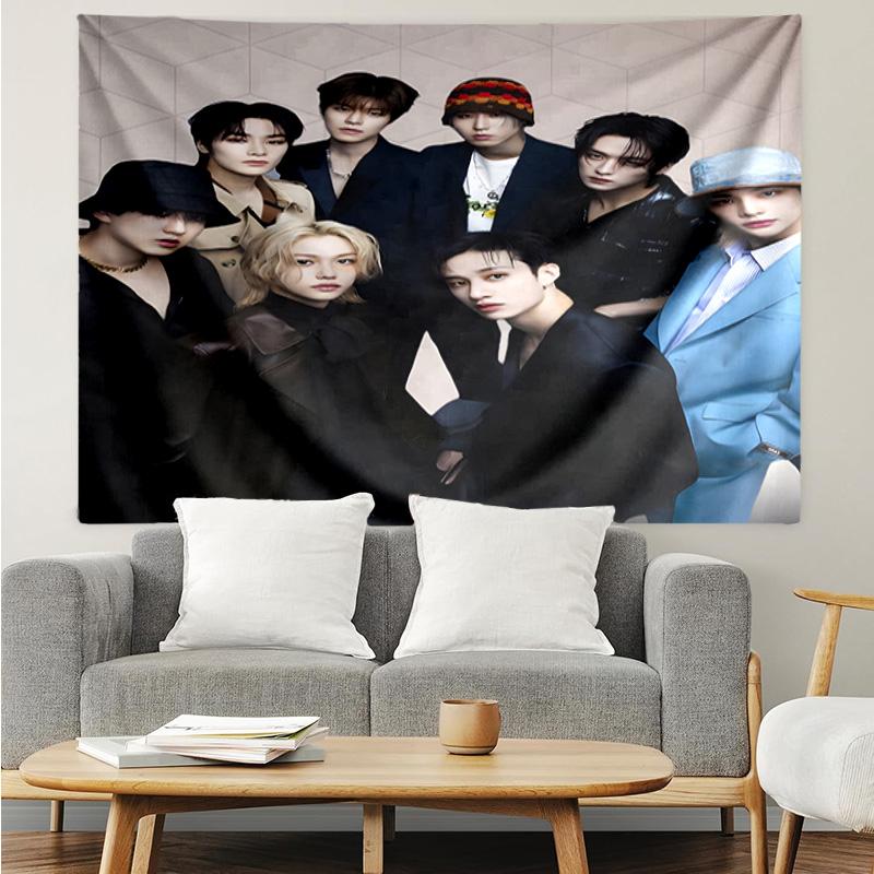 1PC K-pop Stars And Cute Bears K-pop music group Tapestry Accessories for Bedroom,Livingroom, dormitory Room Wall Decor Fan Birthday Gifts