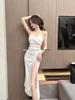 Sexy V-Ausschnitt Trägerloses Arbeits-Abendkleid - Figurschmeichelnder Schlitz Bodycon Langer Rock für Damen