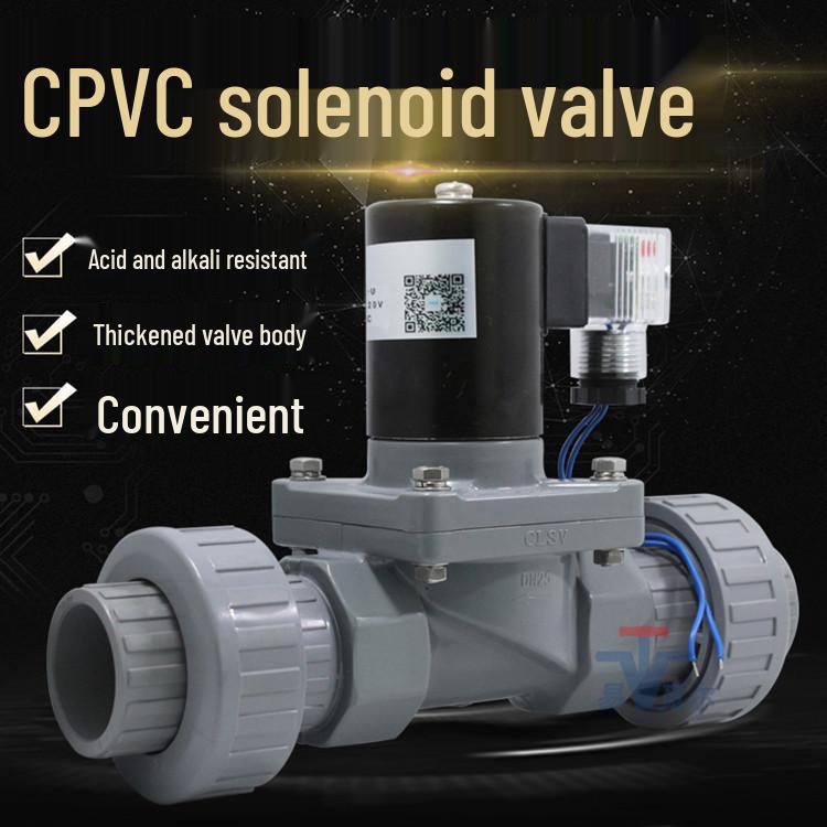 4/6/1-Inch Normally Closed Strong Acid/Alkali Solenoid Valve, Double Union CPVC Plastic Quick Connect