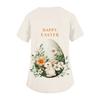 Women's Fashionable V-neck Short-sleeved Work Top With Double Side Slits And Pockets, Featuring Easter Bunny And Egg Prints.