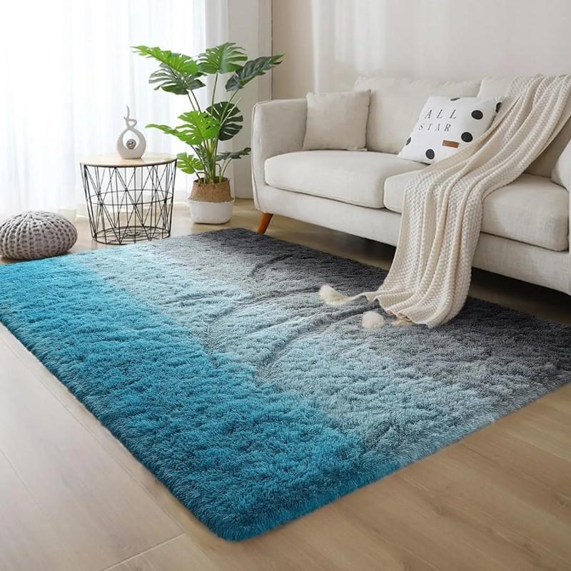 Gradient Fiber And Wool Color Scheme Living Room Carpet, Bedroom Easy-To-Clean Corner Warmth Carpet For Home Decoration