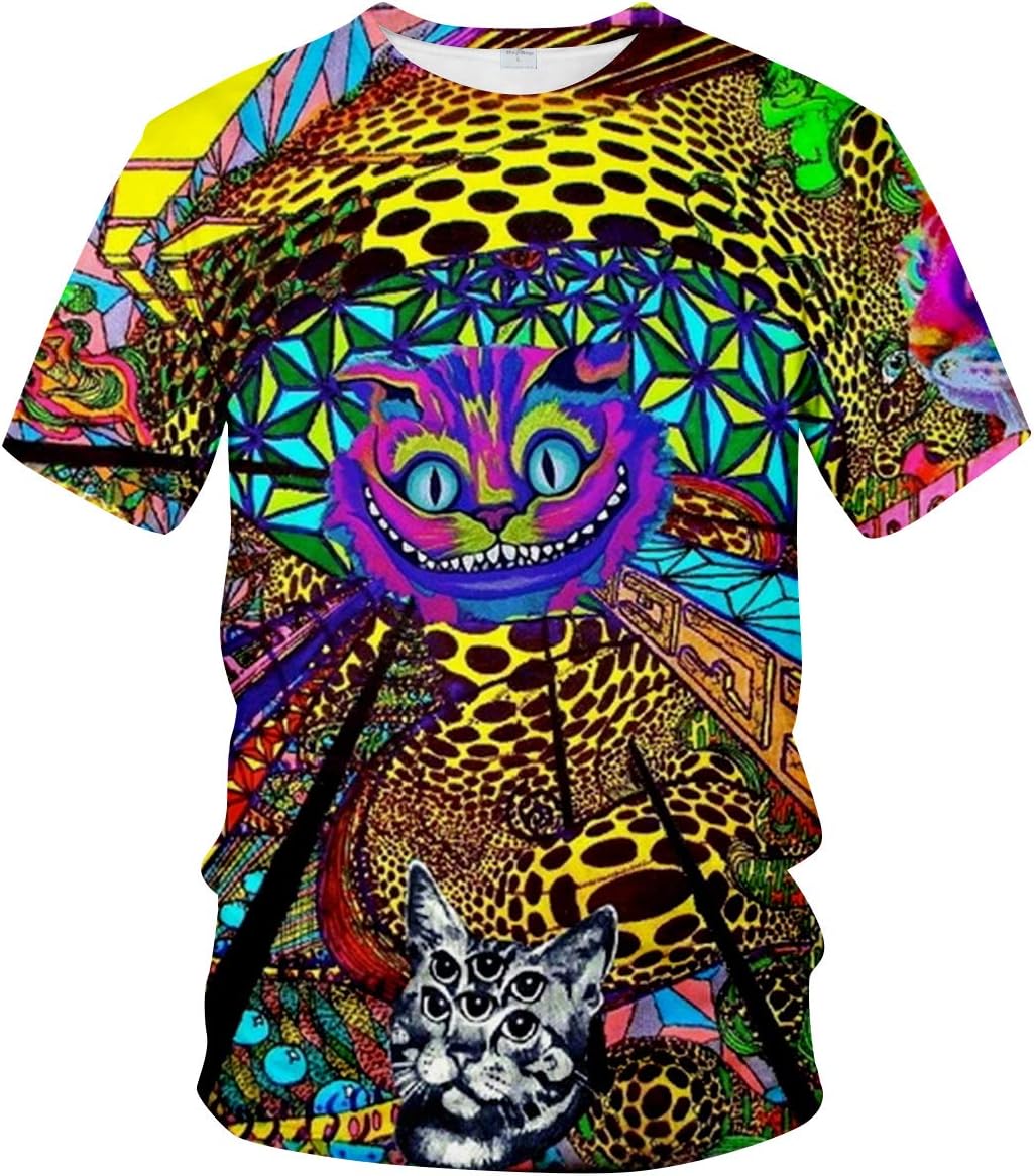 Mens 3D Novelty Graphic Trippy T-Shirt Psychedelic Cat Funny Tees dragon ball z  shirts  t shirt for men S
