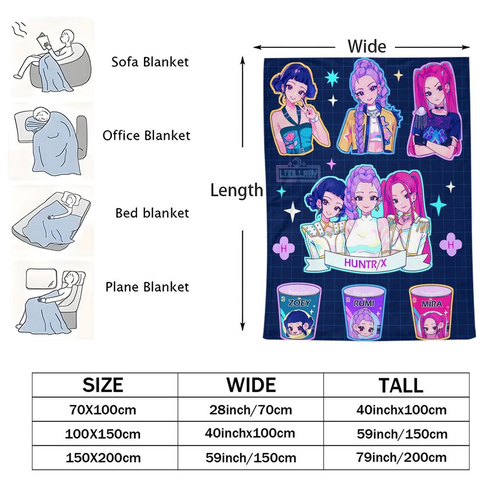 K Pop Demon Hunters Flannel Throw Blanket Soft Warm Lightweight Winter Blanket for Living Room Home Camping Travel Fan Gift