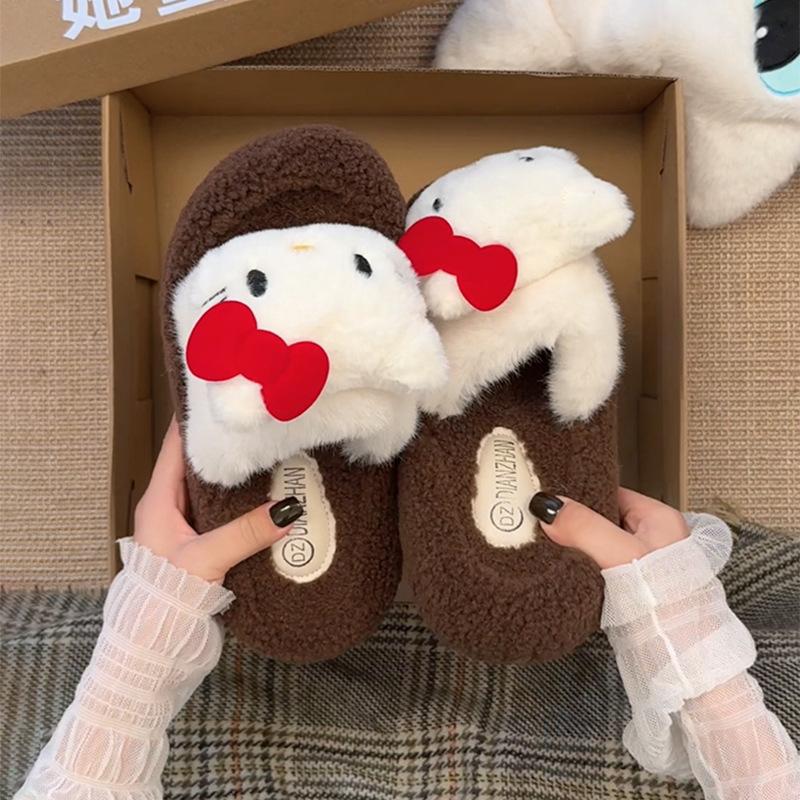 High-value Kitten Fluffy Slippers Women's Shoes Outer Wear 2025 Autumn and Winter New Versatile Fashion Warm Cotton Slippers