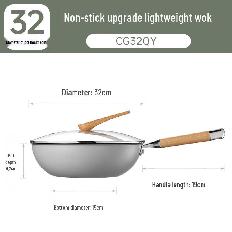 Chui Da Huang 32cm 316L Stainless Steel Honeycomb Non-stick Wok
