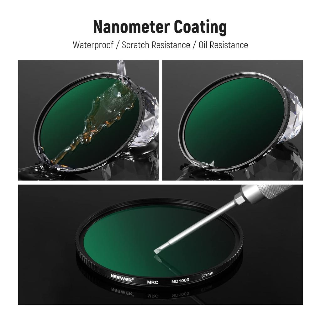 NEEWER 67mm ND Filter Neutral Density Filters with HD Optical and Includes a Waterproof Filter Pouch Set ND1000+ND64+ND8+ND4 30-Layer Multi-Coating,