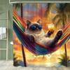 1pc Funny and Creative Surfing Cat and Dog Shower Curtain,Cartoon Bathroom Curtain,Home Polyester Decoration Curtain With Hooks