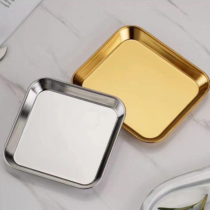 Gold 304 Stainless Steel Square Snack Plate for Korean Hot Pot and Seasoning