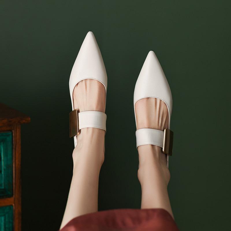 Fashion Low Heel Mary Jane Flats Women Spring Autumn Retro Brown Pointed Toe Flat Bottom French Mule Shoes Comfortable Leather Shoes