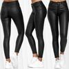 Spring Women's Solid Color Skinny Leather Casual Long Pants