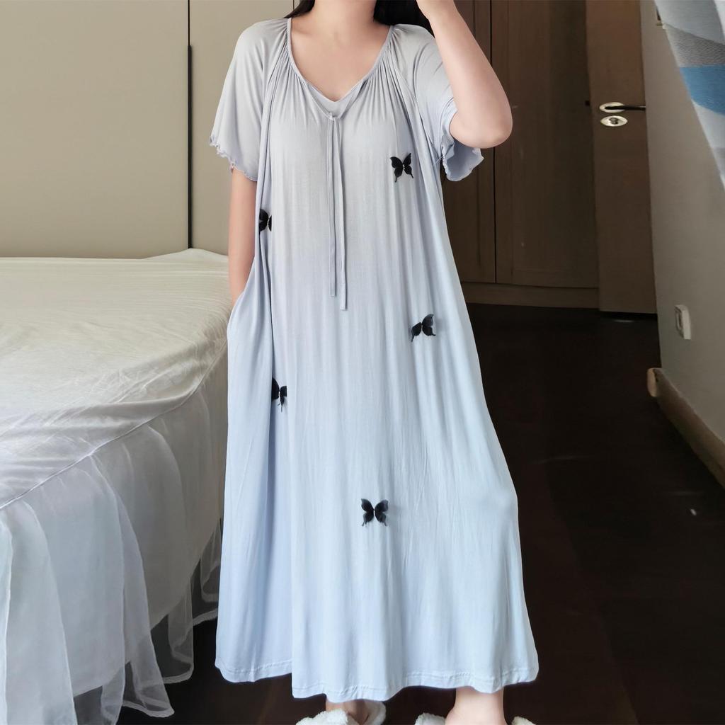 Women's Plus Size Summer Short-Sleeved Dress with Built-in Bra for Home or Outdoors